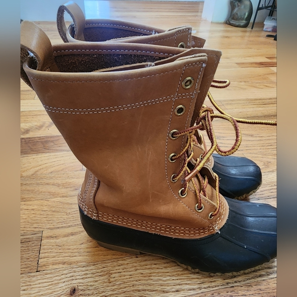 LLbean Brown Unlined Duck Boots Size 8m Womens Leather Rubber Coastal Maine - Picture 2 of 6